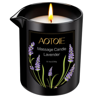 AOTOIE Massage Oil Candle,8.1 oz Low Temp Body Oil Candles for Massage Therapy, Moisturising Luxurious Relaxing Body Safe Soybean Wax Massage Candles for Home SPA (Lavender)