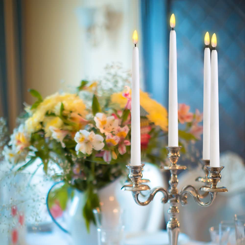 Ni-JASW White Flameless Taper Candles with Remote, Flickering Battery Powered LED Candlesticks Set of 4