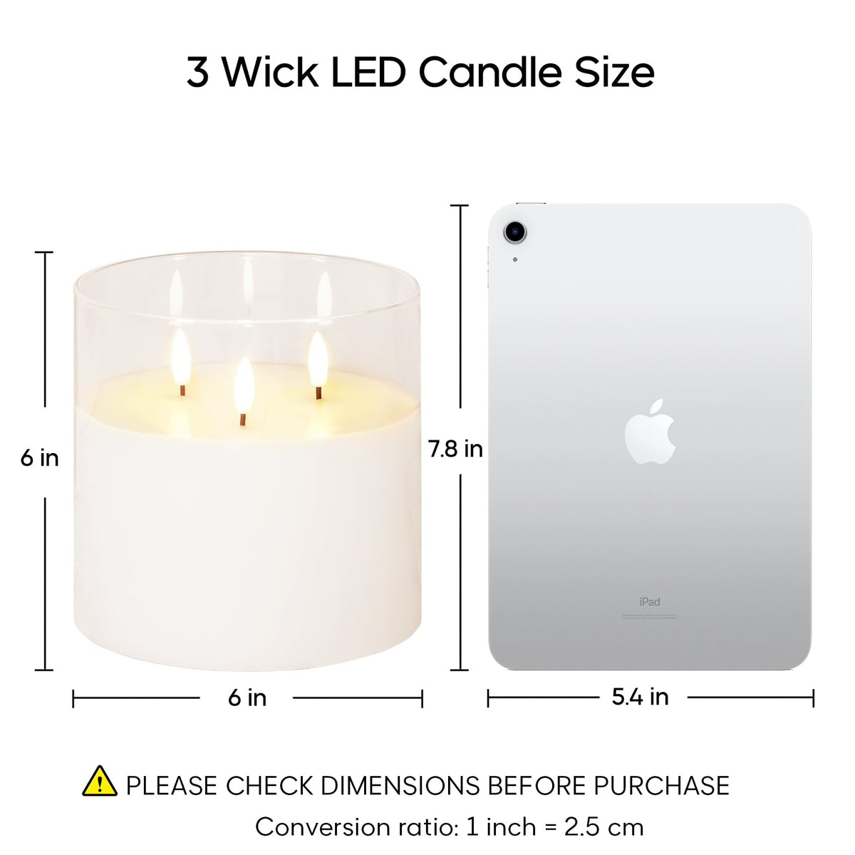 Eywamage 3 Wick Clear Glass Flameless Candle with Remote, Large Flickering LED Battery Pillar Candle Φ 6" H 6"