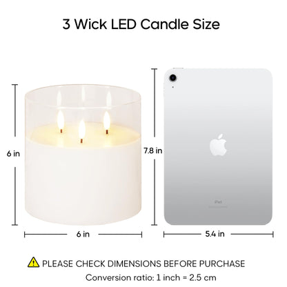 Eywamage 3 Wick Clear Glass Flameless Candle with Remote, Large Flickering LED Battery Pillar Candle Φ 6" H 6"