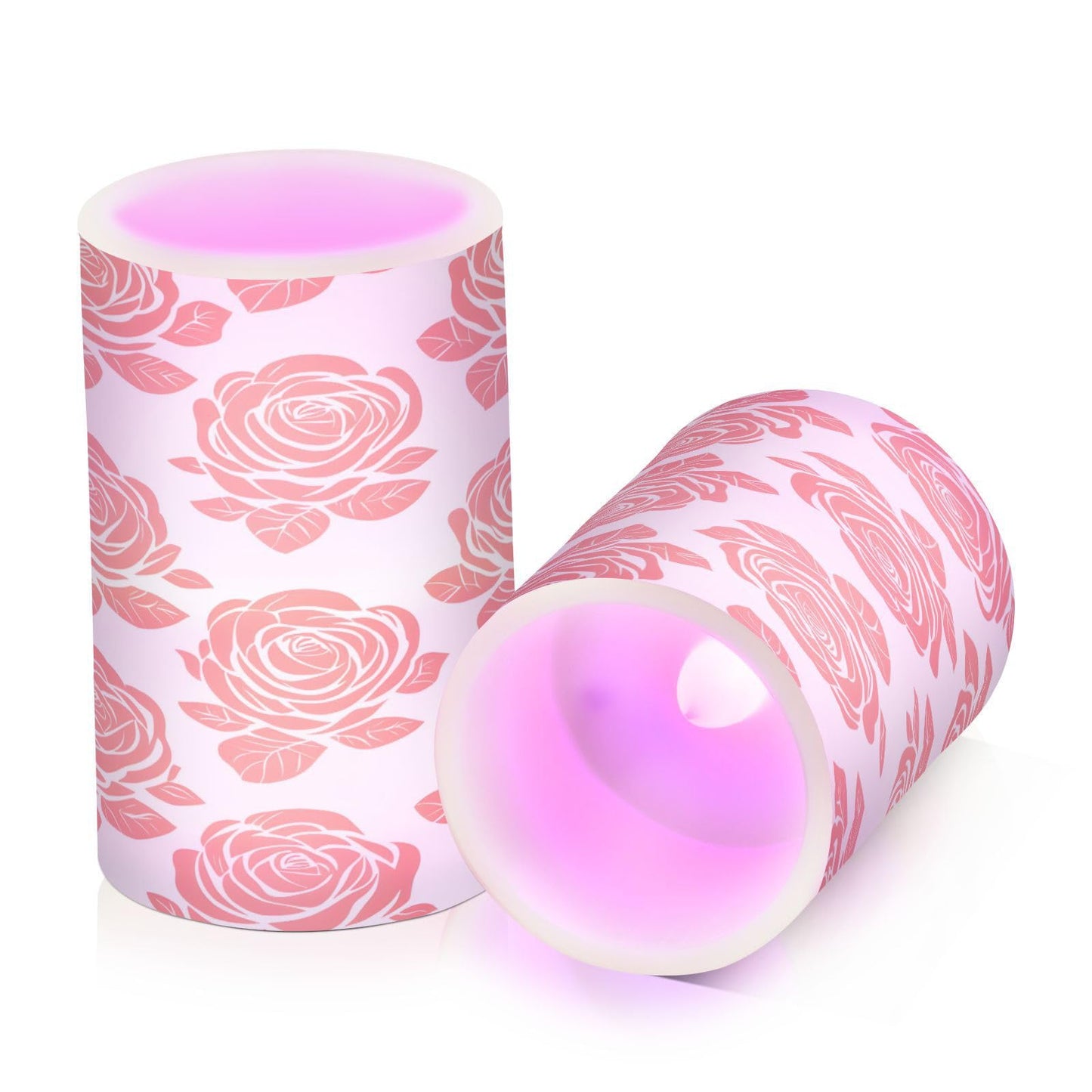 ALAZA Rose Flower Spread Tile Pattern Flickering Flameless Candles Battery Operated with Remote Timer,Tea Light Candles LED Pillar Votive Candles Set of 2 for Outdoor Indoor Decorations