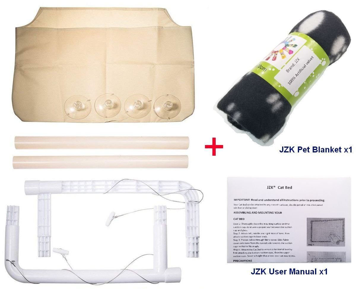JZK Cat Window Hammock + Blanket, Suction Cup Pet Hanging Bed, Black Blanket for Cat Perch