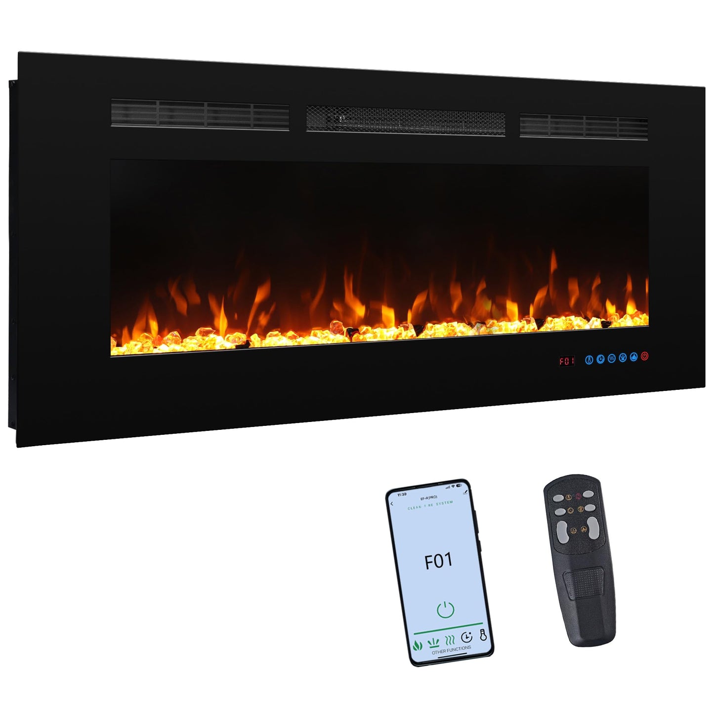 Valuxhome 45" Electric Fireplace Heater for Living Room,Timer, Overheating Protection, 5100BTU,Touch Screen, Black