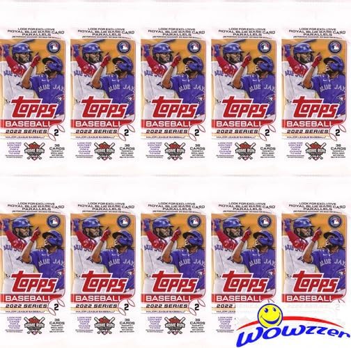 Lot of (10) 2022 Topps Series 2 Baseball EXCLUSIVE Factory Sealed JUMBO FAT CELLO Packs with 360 Cards! Loaded with Rookies Inserts Short Prints &amp Parallel WOWZZER!