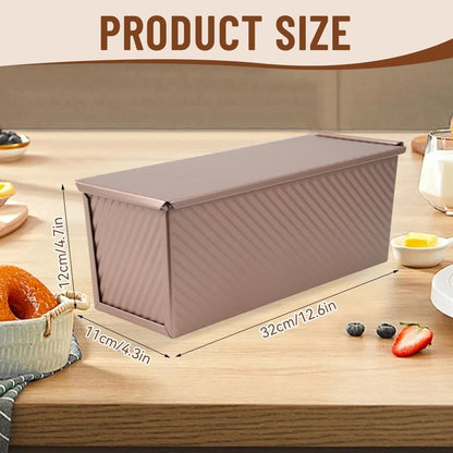 FDKYOEK Large Pullman Loaf Pan with Lid, 13 x 4 Inch 2 lbs Non-Stick Rectangle Bread Pan with Lid and Dough Scraper Cutter, Reusable Sourdough Loaf Pan for Homemade Bread & Toast, Rose Gold