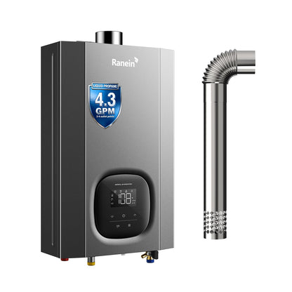 GEN II Ranein Propane Gas Tankless Water Heater Max 4.3 GPM, 100,000 BTU Indoor On Demand Instant Hot Water Heater with LED Temperature Control Panel