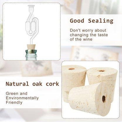 Ziliny 3 Pcs Drilled Fermentation Corks for Most 3 5 6 Gallon Glass Carboy Tapered Corks for Bubble Airlock Wood Stopper Bungs for Home Brewing Wine, Not Include Airlock, 1 x 1.5 x 1.6 inches