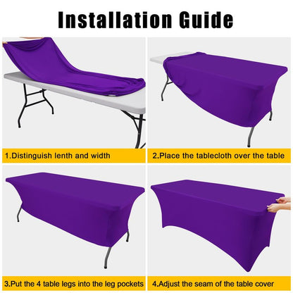 Smiry 2 Pack Spandex Table Cloth 8FT, Elastic Fitted Stretch Tablecloths for Rectangle Tables, Washable Table Cover for Outdoor, Wedding, Banquet & Parties (Purple, 96Lx30Wx30H Inch)