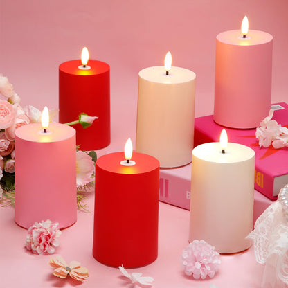 Tuanse 6 Pcs LED Flameless Candles 4.3" Battery Operated LED Lights Electric Decorative Pillar Candle for Wedding Party Decorations Room Dinner Decor Gifts(Red, Pink, White)