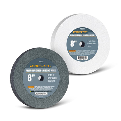 POWERTEC Bench Grinder Wheel 8 Inch 60 & 150 Grit, White Aluminum Oxide Grinding Wheel for Bench and Pedestal Grinder, 1" Thick 5/8" Arbor, Sharpening & Shaping Drill Bits, Blade, Chisel, 2PK (15528)