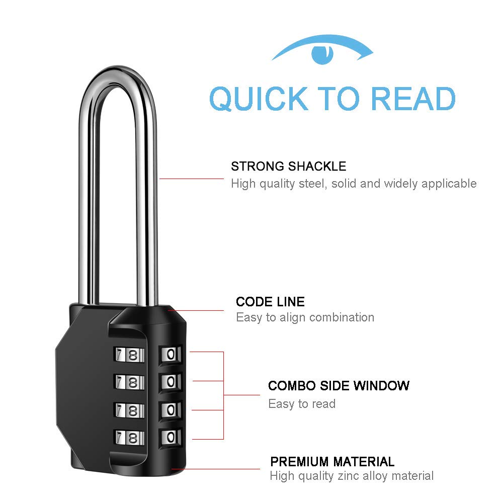 2 Pack disecu 2.6 Inch Long Shackle Combination Lock, 4 Digit Outdoor Waterproof Padlock for School Gym Locker, Sports Locker, Storage Unit, Gate, Fence, Toolbox, Cabinet (Black)