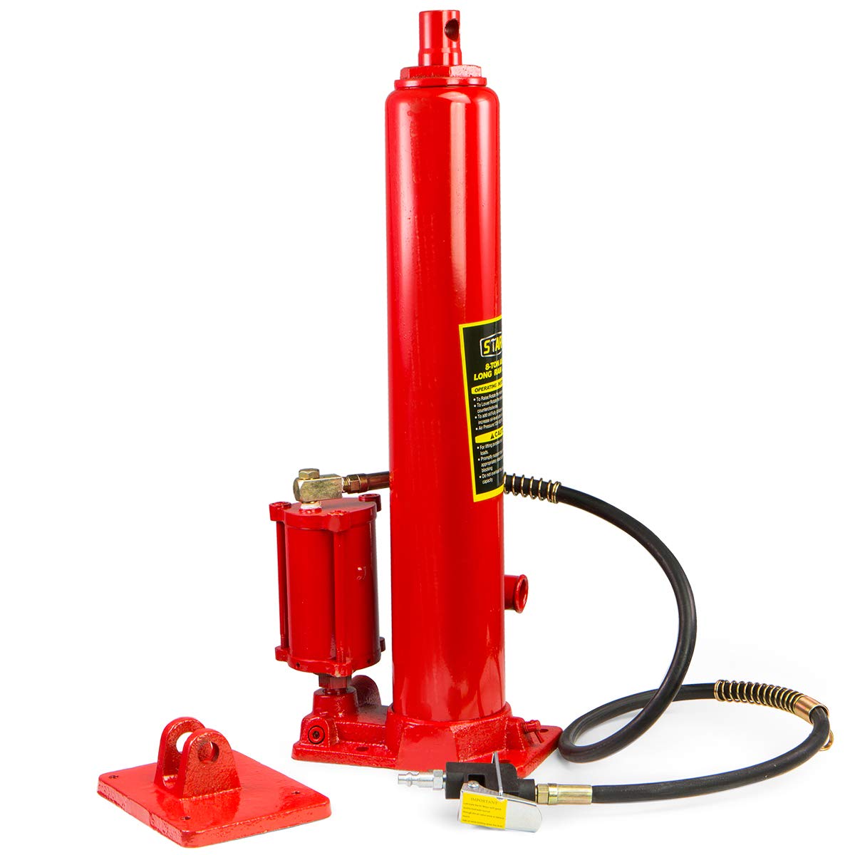 XtremepowerUS 8 Ton Air/Hydraulic Long Ram Jack Piston Ram 8-Ton Capacity Cherry Crane Shop Engine Hoist Lift For Truck- 8.0 Lbs, Red