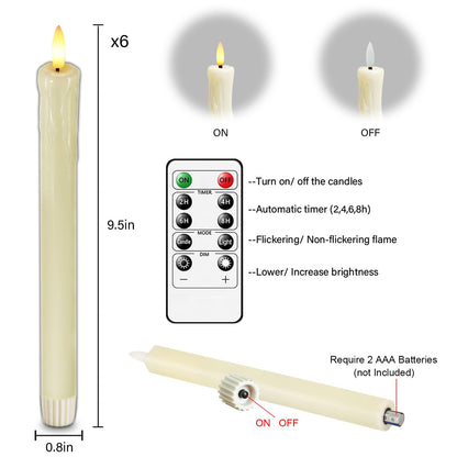 Lezonic Flameless Taper Candles with Remote Timer, Real Wax Battery Operated Flickering LED Fake Candles for Dining Table Centerpiece Wedding Christmas Mantel Decor, 0.8 x 9.5 inch