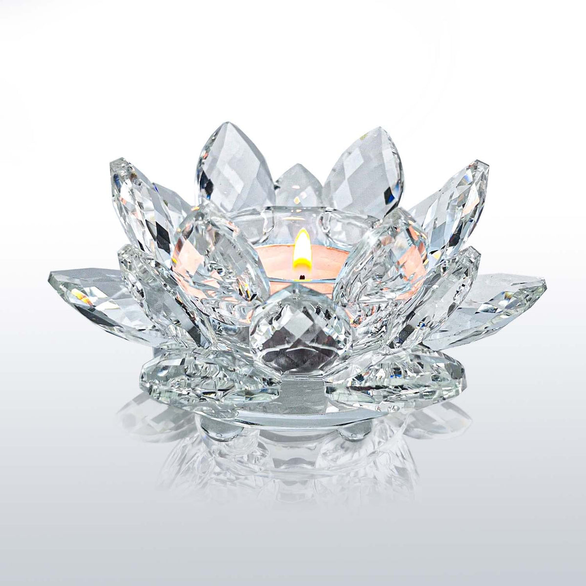 Kolnlala Crystal Lotus Flower Tealight Candle Holders/Glass Tea Light Candlestick Decor Decoration for Christmas Home Wedding Party… (Clean 1pc)