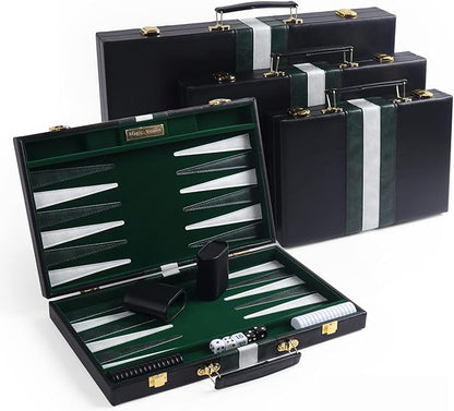Travel Medium 15 Inch Backgammon Black Sets Classic Board Game with Premium Leather Case Portable Travels Strategy Backgammon Game Set for Adults Kids (Black Medium)