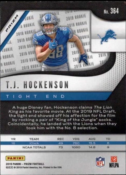 2019 Panini Prizm Prizm Silver #364 T.J. Hockenson Detroit Lions RC Rookie NFL Football Trading Card