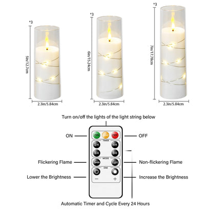 kakoya Flameless LED Candles with Timer 9 Pc Flickering Flameless Candles for Romantic Ambiance and Home Decoration Stable Acrylic Shell,with Embedded Star String，Battery Operated Candles（White）