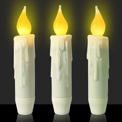Short Taper Candles Battery Operated with Timer Real Wax Hand Dripped Flameless Taper Candles,4 Inch Ivory LED Candlesticks Flickering Country Primitive Christmas Halloween Decorations,Set of 3 PCS