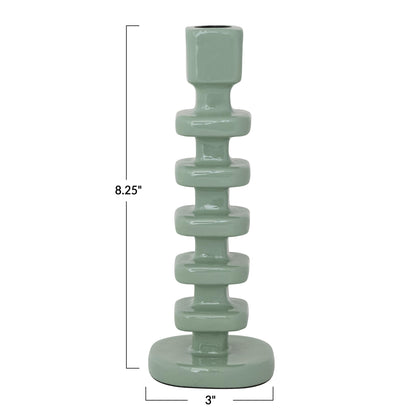 Creative Co-Op Square Enameled Aluminum Taper Holder, Eucalyptus Color