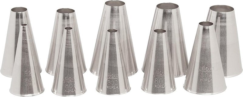 Ateco 810 - 10 Piece Plain Tube Set, Stainless Steel Pastry Tips, Sizes 0 - 9
