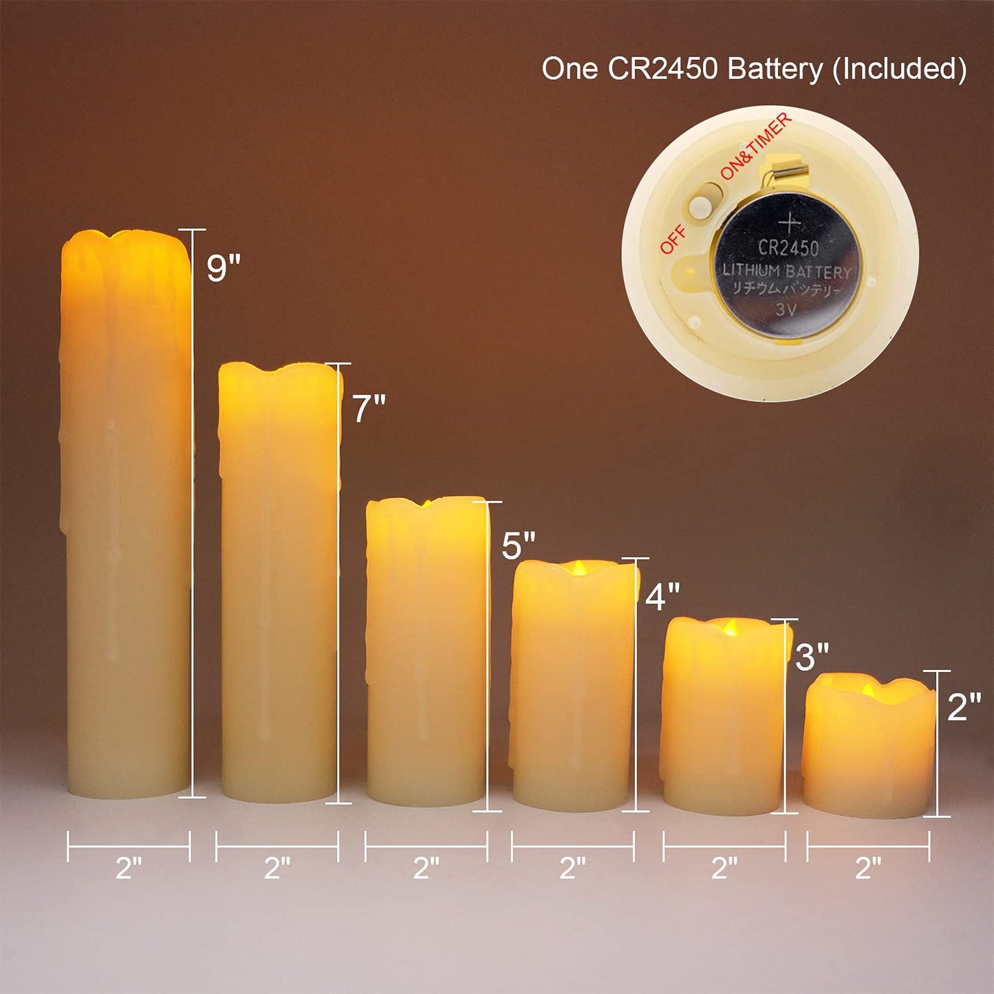 Eldnacele Flickering Flameless Candles with 6 Hour Timer Battery Operated (Battery Included) Dripping Real Wax LED Pillar Candles for Dinner Home Indoor Decor Christmas Holiday Decorations Set of 6