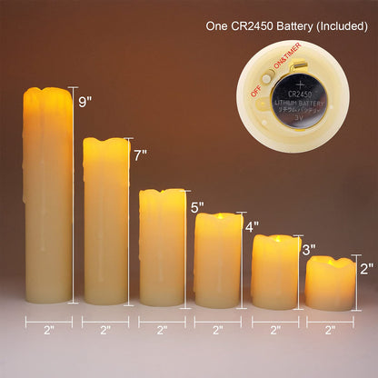 Eldnacele Flickering Flameless Candles with 6 Hour Timer Battery Operated (Battery Included) Dripping Real Wax LED Pillar Candles for Dinner Home Indoor Decor Christmas Holiday Decorations Set of 6