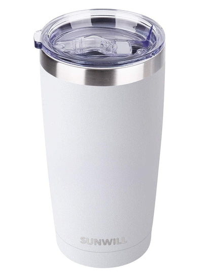 SUNWILL Travel Coffee Tumbler 20 oz, Insulated Mug with Lid, Stainless Steel Cup for Hot and Cold Drinks, Powder Coated White