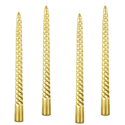 Kemladio 4 pcs 10 inch Taper Candles,Burning Unscented Tapered 7.5 hrs,Fancy Dinner,Tall Candle Sticks, Halloween Party Decorations (4pcs, Gold)