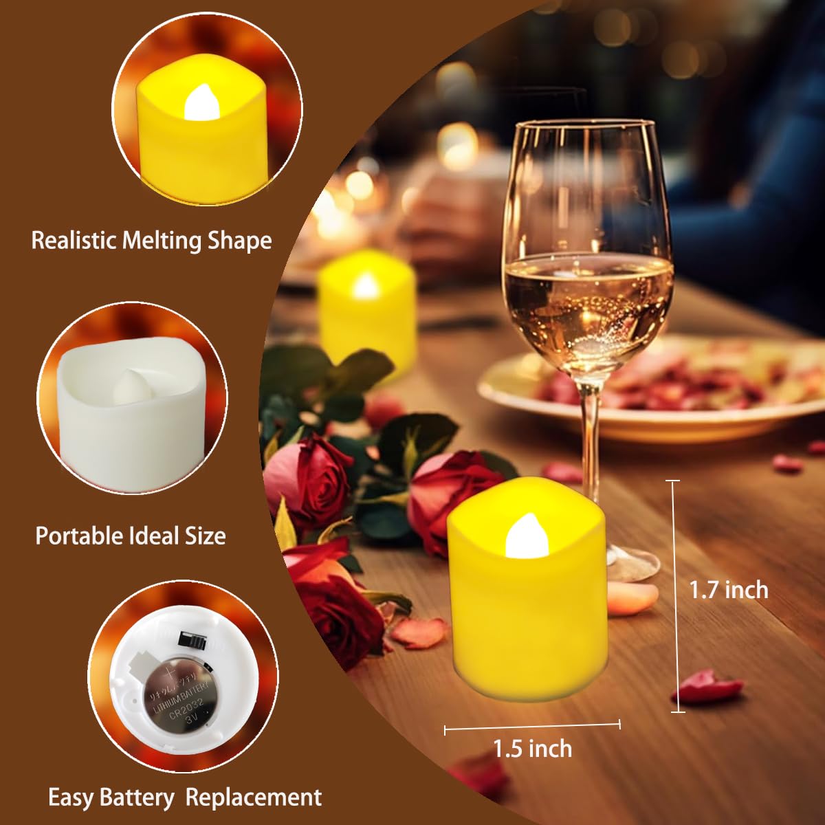 Jialine 12 Pack Flickering Flameless Votive LED Tea Lights Candles, Electric Fake Battery Operated tealights Candles for Halloween,Christmas,Wedding,Party and Holiday Decoration