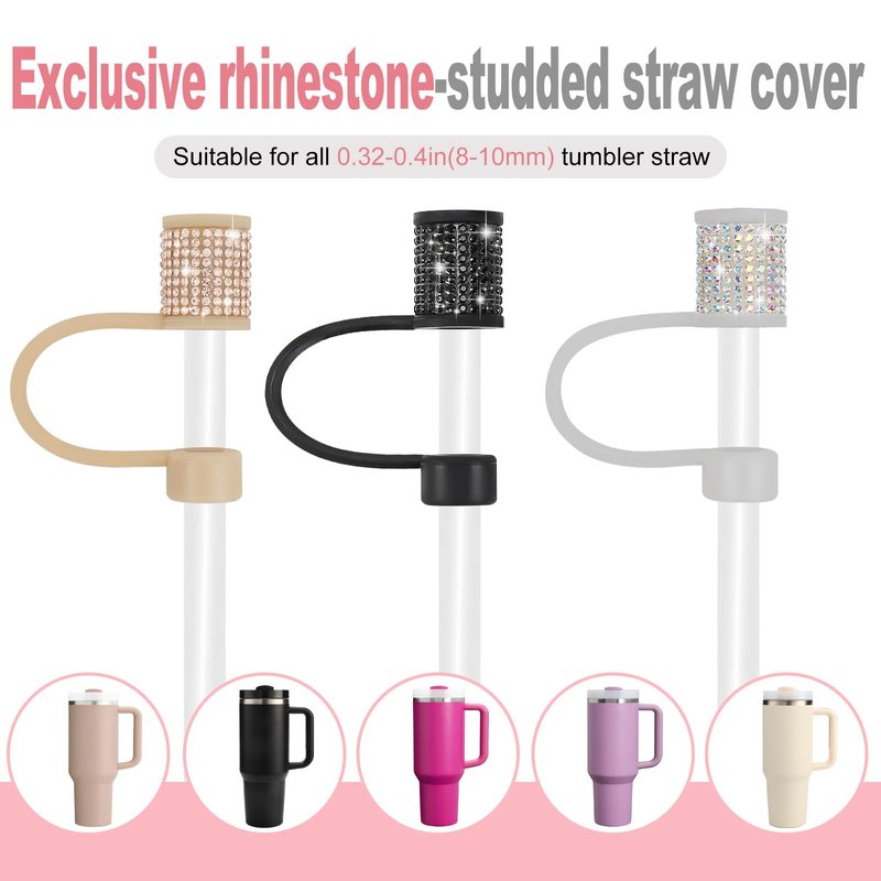 Rhinestone Stanley Cup Accessories Set Including 0.4in Bling Straw Covers, Spill Proof Stopper, Diamond Glitter Silicone Boot for Stanley Accessories 40oz (Fit 40 oz, Circles Stardrone)