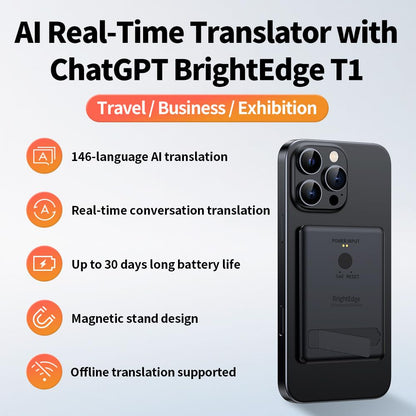 KECHOXAI Portable AI Voice Translator Device, 146+ Languages Real-Time Two-Way Translator with Offline Support & Magnetic Stand, for Travel, Business & Language Learning
