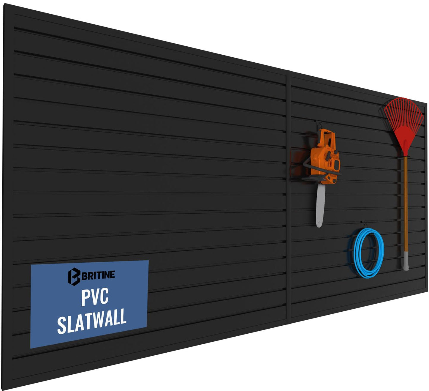 BRITINE Slatwall Panel Garage Organizer PVC Slatwall Heavy Duty Wall Mounted Rack, Interlocking Slat Wall Panels for Tool Organization Peg Board (Black 4 x 8 ft)
