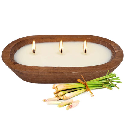 Citronella Scented 3-Wick Candle (8oz) Oval Wood Bowl Candle, Clean Burning & Smokeless, Decorative Soy Blend Candle for Home, Patio, Garden, Summer Gift.