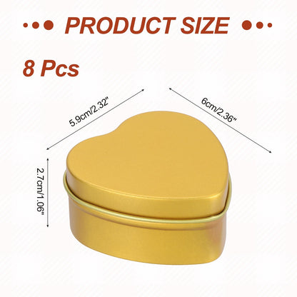 MECCANIXITY Heart Shaped Candle Tins, 2 oz Empty Metal Tin Cans Candles Containers for Candle Making Candies Gifts DIY Crafts, Gold, Pack of 8
