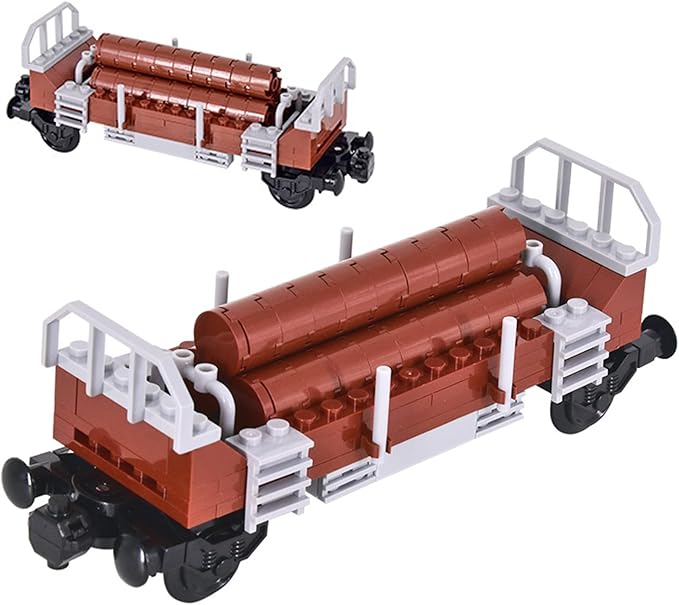 6IN1 City Freight Train Car Building Set DIY Toys for Teens and Adults Compatible with Lego 630 Building Accessory (Timber Cart)