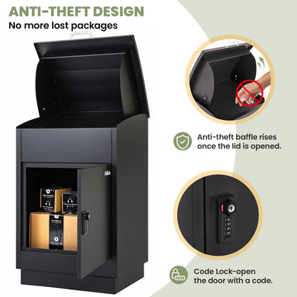 Feliluke Large Outdoor Package Delivery Box, Heavy-Duty Metal Parcel Drop Box, Waterproof & Anti-Theft, Secure Lockable Mailbox for Porch, Curbside & Business Use