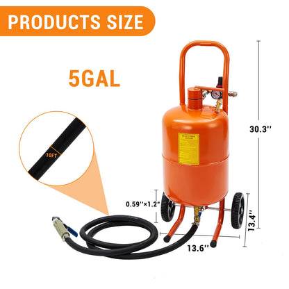 5 Gallon Sand Blaster Sand Blasting Machine, 60-110 Psi Pressure Air Sand Blasting Kit with 4 Ceramic Nozzles & Oil-Water Separator, Portable Abrasive Blaster for Paint Stain Rust Removal