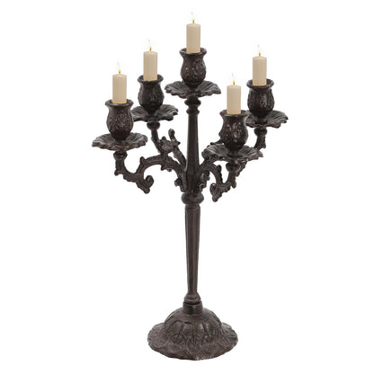 5-Arm Candle Holder, Vintage Candle Holder Set with Scroll Arms, Aged Iron Candelabra with 5-Inch Base, Romantic Table Centerpiece for Wedding, Birthdays, Anniversaries, Christmas, Valentine's Day
