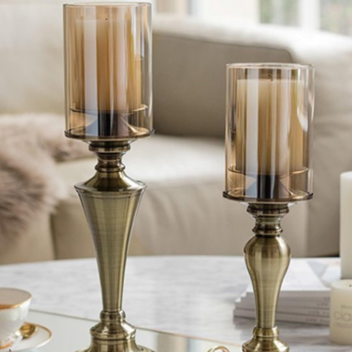 Candlestick Holders Creative Iron Candlestick with Glass Cover Home Dining Table Decoration Candlestick Ornaments Candle Holders