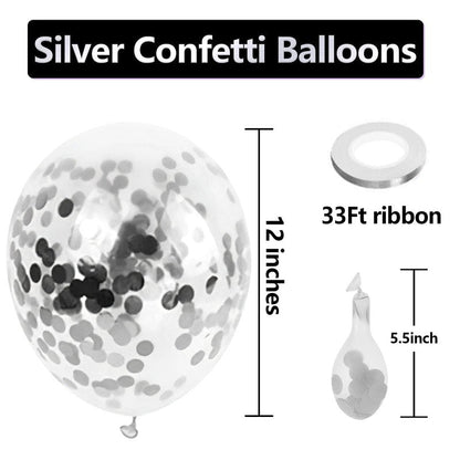 Bezente Silver Confetti Latex Party Balloons - 60 Pack 12 inch Helium Silver Confetti Glitter Balloons for Wedding Graduation Bridal Shower Birthday Engagement Party Decorations