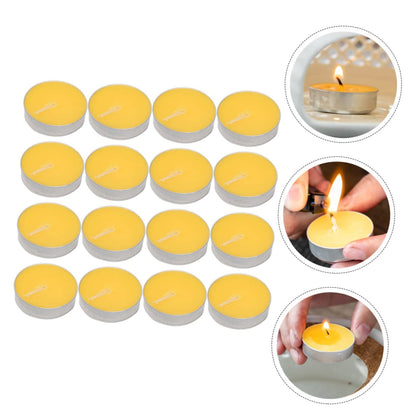 Cabilock 16Pcs Smokeless Tea Light Candles Set Unscented Round Compact Candles Natural Wax for Tea House and Office Use Long Burning Mini