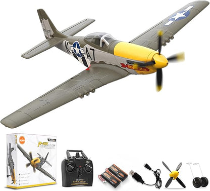 VOLANTEXRC Brushless 4CH RC Plane P51D Mustang 500mm Remote Control Airplane Fighter RTF with 6-Axis Gyro 3 Modes &amp Aerobatics 2.4GHz Radio Controlled Aircraft for Beginners &amp Adults