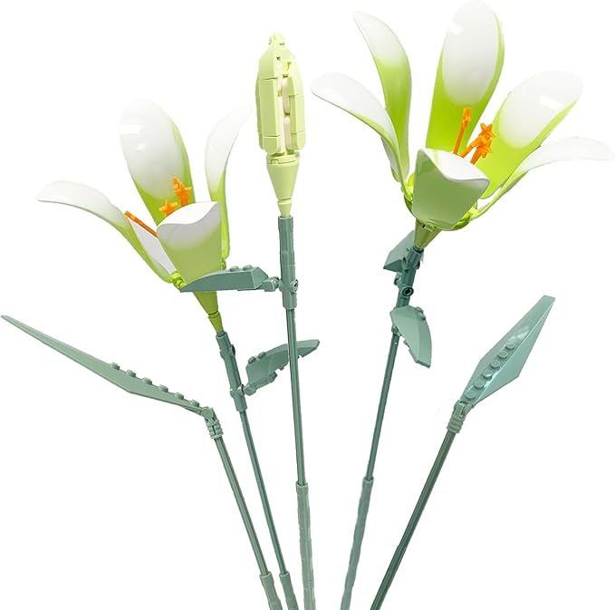 Lily Flower Building Kit for Adults Flower Bouquet Building Block Set Artificial Flowers Mini Building Bricks for Gifts/Home Decor Botanical Collection (White)