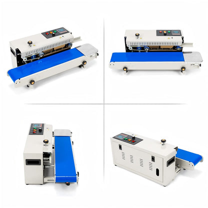 VONPACK FR-900 Automatic Continuous Band Sealing Machine, 110V Bag Sealer Industrial Factory Kitchen Packing Machine Heat Sealing Adjustable Intelligent Temp Control for Plastic Bag Food Film