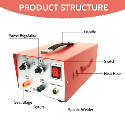 30A Jewelry Spot Welder Machine, Handheld Jewelry Spot Welder for Gold, Silver, Platinum, K Gold, Professional Pulse Arc Spot Welder, Spot Welding Equipment for Jewelry DIY Repair (Red)