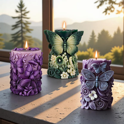 Butterfly Cylinder Candle Molds for Candle Making,3Pcs Pillar Casting Silicone Molds for Resin Casting, Soap, Home Room Decor Craft Supplies