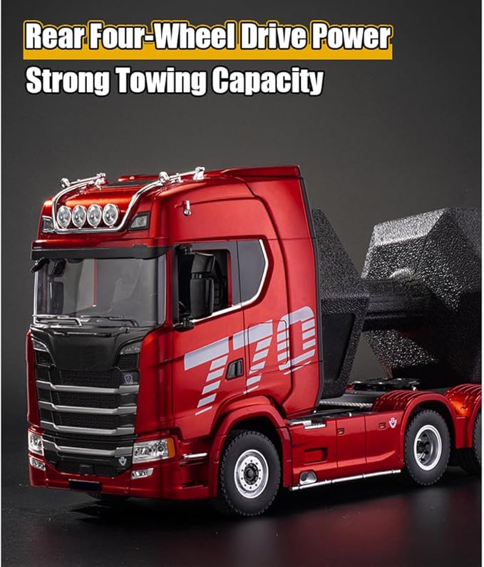 1/18 Scale 6x4 Heavy-Duty RC Tractor Truck – 2.4G Lorry Car with LED Lighting Rear-Wheel Drive &amp Expandable Flatbed Trailer Compatibility