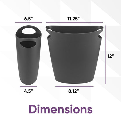 Superio Slim Bathroom Trash Can 2 Gallon Plastic Small Compact Waste Basket for Bedroom, Dorm, Under Office Desk, Narrow Portable RV Dustbin, 6 Grey