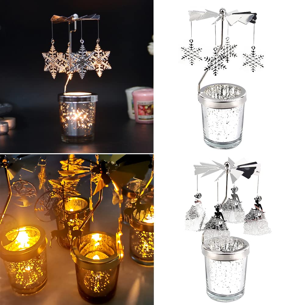 Rotary Candle Holder, Spinning Windmill Candlestick Carousel Candle Tea Light Holder with Romantic Candlestick Ornament for Wedding Party Christmas Home Decor
