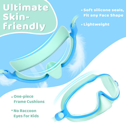 Vvinca 2 Pcs Kids-Swim-Goggles with Nose Cover, Swimming Diving Mask Wide View Anti Fog UV Anti Shattered Lens for Kids 3-5